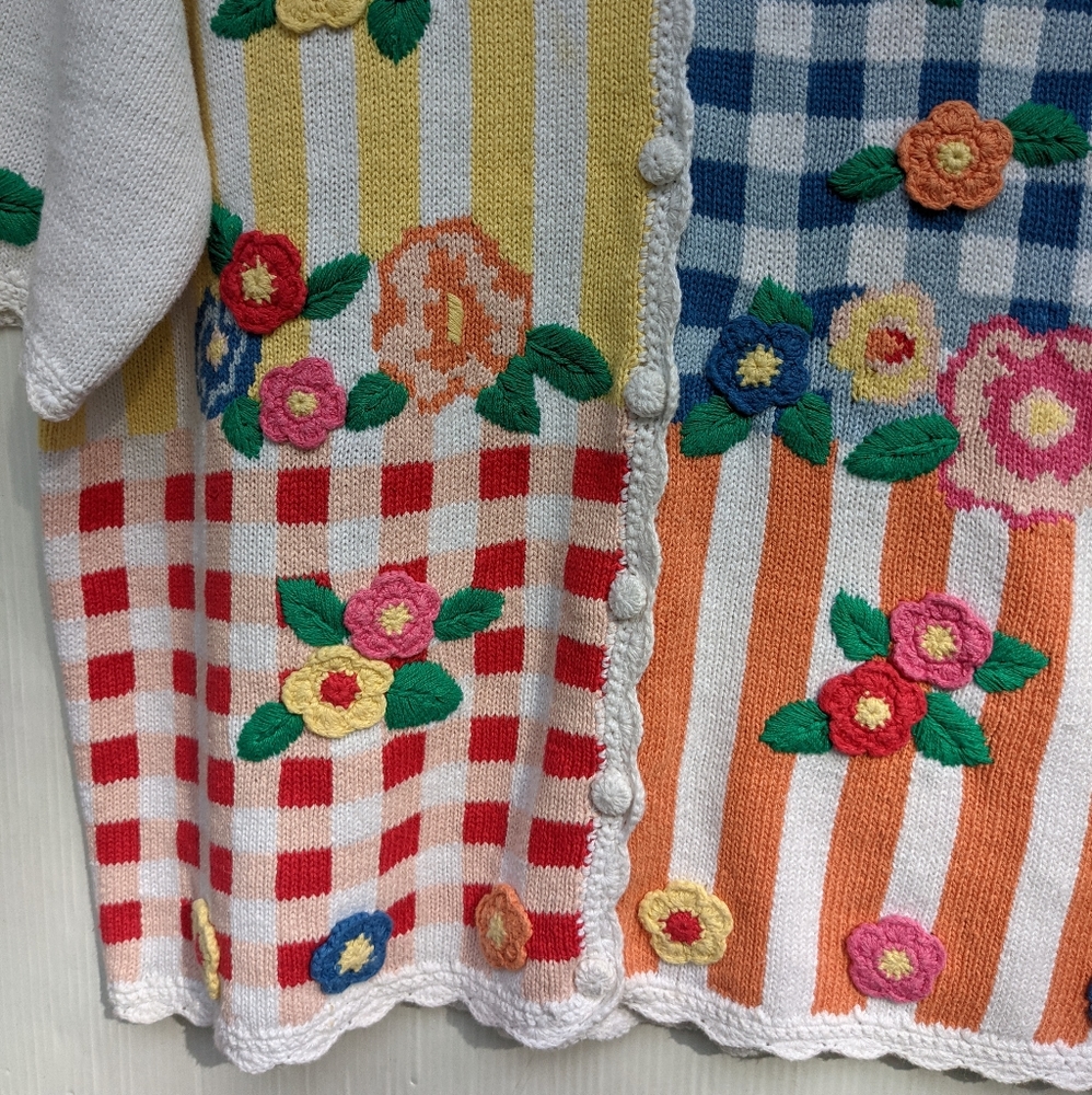VINTAGE crochet floral grandma knit cardigan - Picture 8 of 9